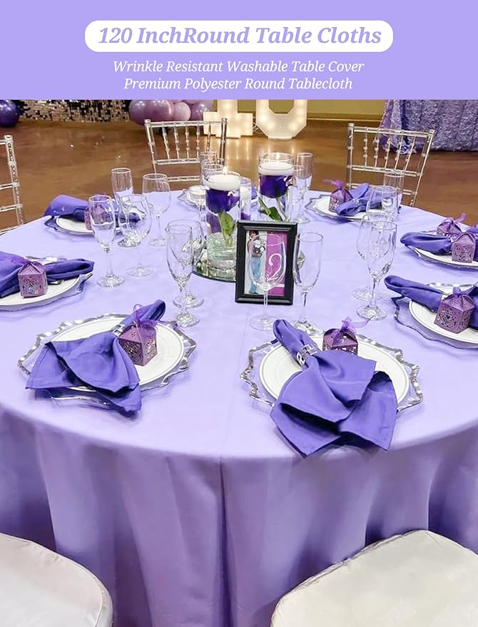 Pesonlook 10 Pack 120 Inch Purple Round Table Cloths, Premium Polyester Round Tablecloth Wrinkle Resistant Washable Table Cover for Wedding, Party, Dining,Banquet,Buffet