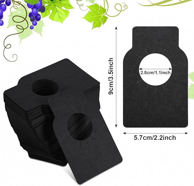 200 Pieces Wine Bottle Tags Paper Cellar Label Reusable Racks Marker Wine Bottle Neck Id Tags Double Sided Bottles Hanging Tag for Seller Bridal Shower Party (Black)