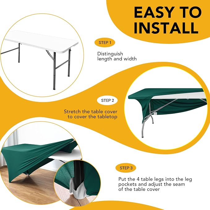 6-Pack Premium Hunter Green Spandex Tablecloths for 4ft Rectangle Tables, Stain & Wrinkle-Resistant, Washable Stretch Polyester Fitted Table Cover for Weddings, Banquets, Trade Shows Events