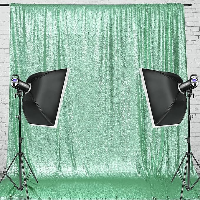 Eternal Beauty Mint Green Sequin Backdrop, 20x10 Ft Glitter Background Curtains for Shimmer Photography Party Wedding Birthday Back Drop Decor