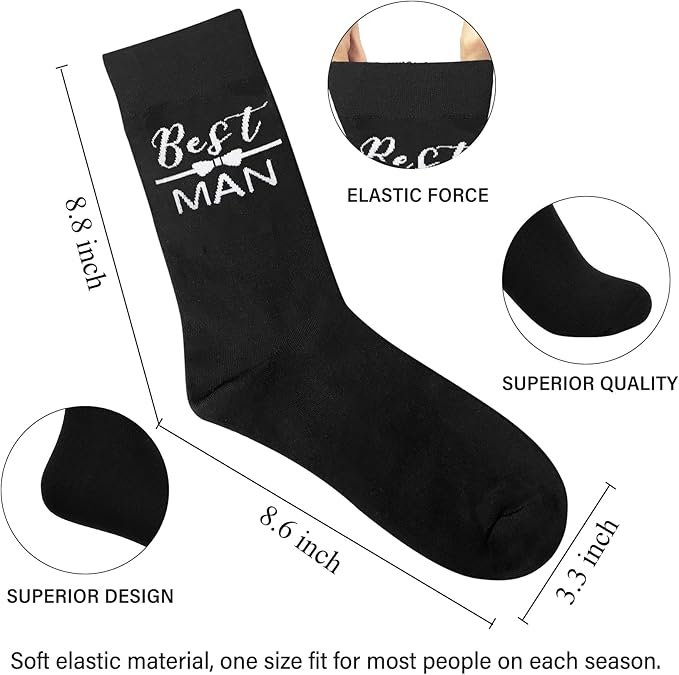 ELEGANTPARK Groomsmen Socks Set Groomsmen Proposal Gifts Wedding Bachelor Party Favor Black Cotton Novelty Socks for Men