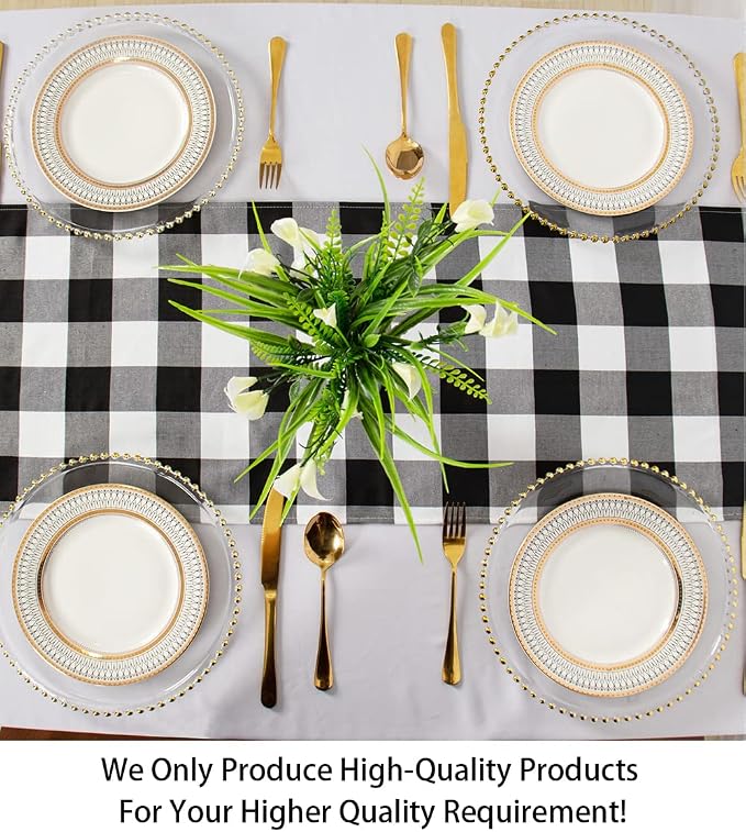 ShinyBeauty Black & White Checkered Table Runner 13"x108" - Farmhouse Style, Soft Cotton, Perfect for Dining, Picnics, Parties, and Decorations