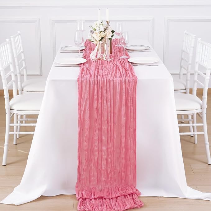 Rose Pink Cheesecloth Table Runner 120 Inch 10FT Cheese Cloth Fabric Runners 1 Pack for Baby Shower, Valentine's Day, Wedding Decoration, Birthday Party