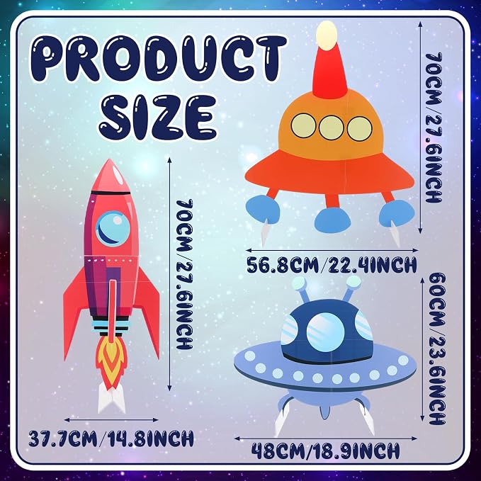Leinuosen 3 Pcs Large Space Party Stand Decorations for Back to School Classroom Set Spacecraft Rocket Baby Shower Decorations Outer Space UFO Theme Birthday Camping Party Supplies Decor for Birthday