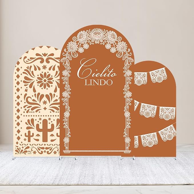 Set of 3 Arch Backdrop Cover Cielito Lindo Baby Shower Spandex Arch Fabric Cover for Mexican Bridal Wedding Birthday Party Decoration (4FT 5FT 6FT,Clay Brown)