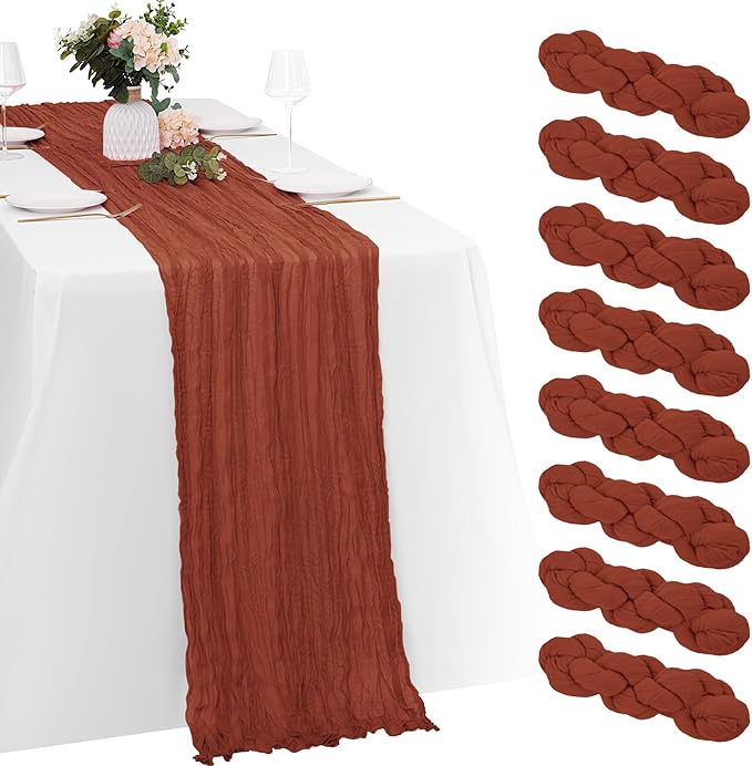 8 Pack Terracotta Cheesecloth Table Runners 20x120 Inch Gauze Table Runner Cheese Cloth 10FT Terracotta Table Runner Rustic Sheer Runner for Wedding Baby Shower Birthday Party Table Decor
