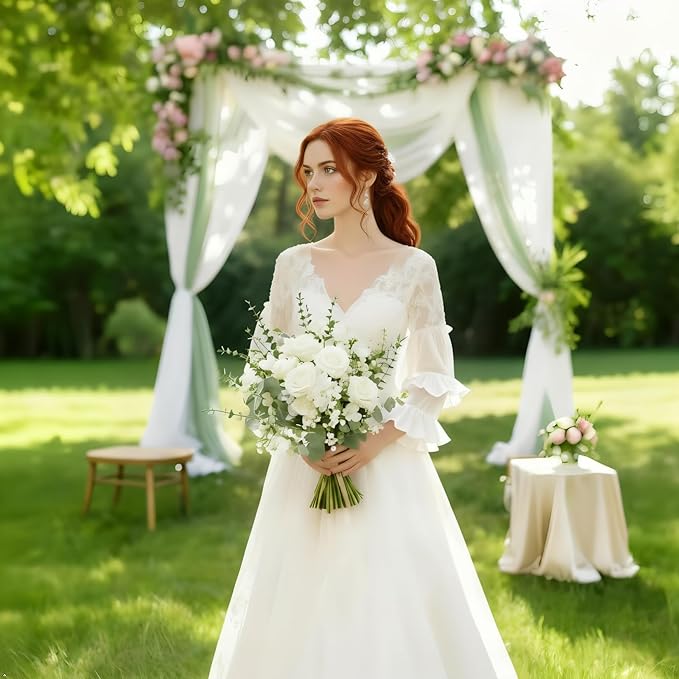 Longer Size 60pcs Mixed Artificial Green Plants with Faux Eucalyptus Stems,Greenery Stems,White Roses Wedding Florals Artificial Flowers,Eucalyptus Garland for Decor