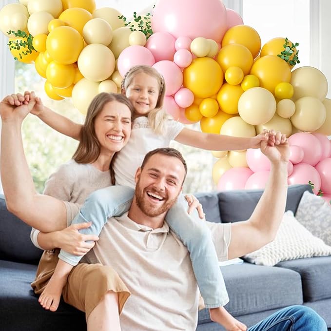 Pastel Yellow Pink Balloon Garland Arch, Lemon Balloon Garland Kit with Pastel Baby Pink Balloons Yellow Latex Party Balloon for Baby Shower Lemon Theme Birthday Tropical Bridal Wedding Party