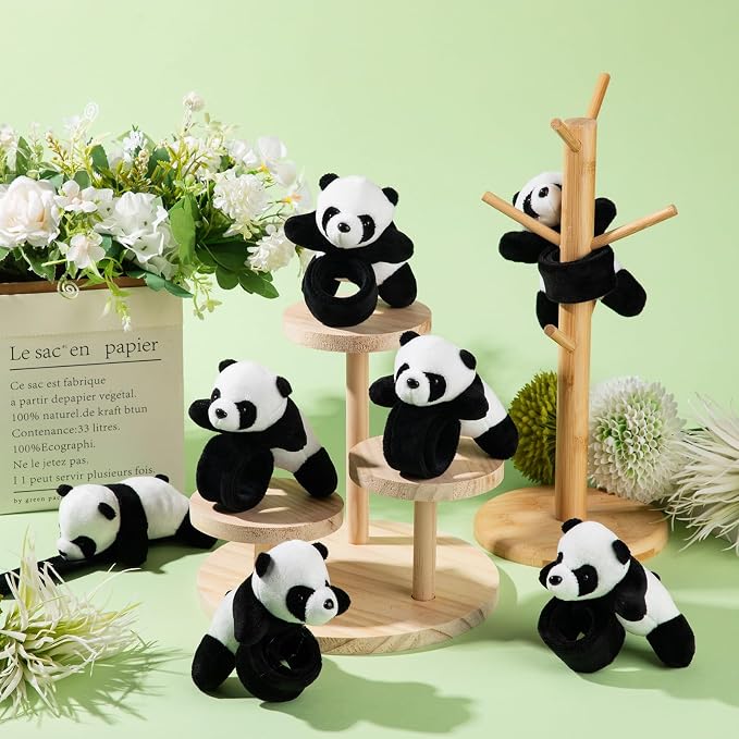 Lenwen 8 Pcs Panda Stuffed Animals Slap Bracelets for Kids Plush Animal Slap Snap Bracelets Bulk Panda Wrist Bands Adopt an Animal Party Favors School Students Gifts for Boys Girls Classroom Prizes