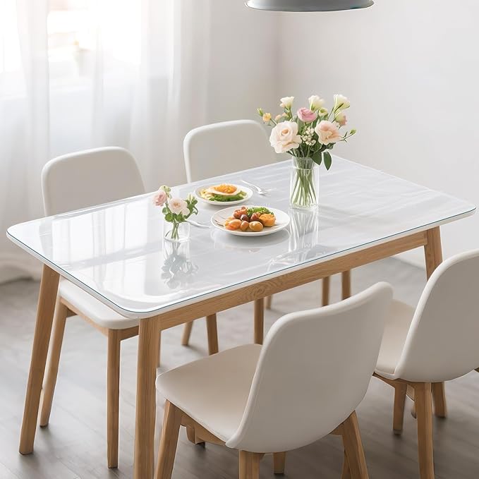42x72in Clear PVC Table Protector 1.4mm Waterproof Cover | Clear Desk Cover, Clear Desk Mat, Table Cover Tablecloth Protector Rectangle, Table Protector for Dining Room Table
