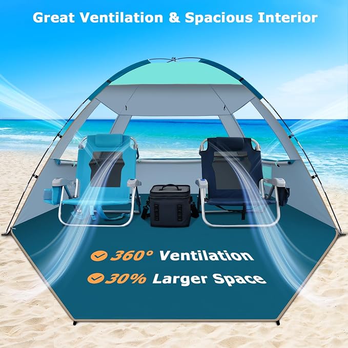 COMMOUDS Beach Tent Sun Shelter for 3/4/6/8 Person, UPF 50+ UV Protection Beach Shade Canopy Tent, Lightweight, Easy Set Up and Carry