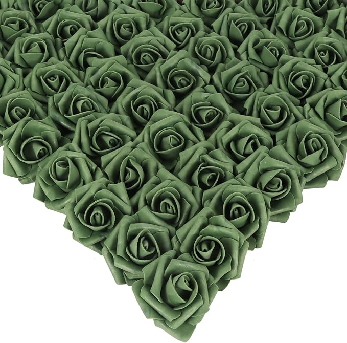 Foam Flowers,200PCS Emerald Green Roses 1.97in Fake Roses Artificial Roses Flowers for Craft DIY Wedding Party Home Decoration(Green)