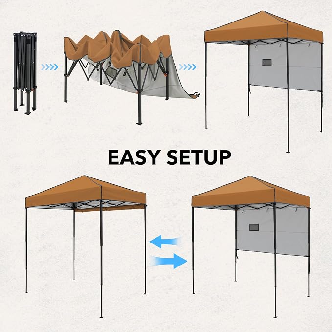 6x4 Pop Up Canopy Tent with Half Wall Panel, Instant Portable Beach Canopy, Outdoor Tent with Carry Bag for Camping, Sports, Tailgating, Events, Khaki