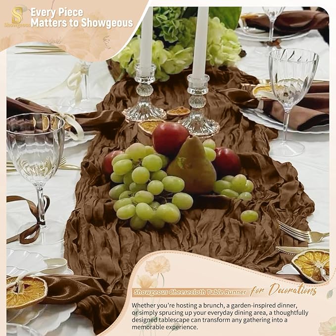 30 Pack Brown Cheesecloth Table Runner 17 x 108 inch Boho Gauze Table Runner Rustic Sheer Cheese Cloth Table Decorations for Wedding Party Baby Bridal Shower Birthday Holiday Home