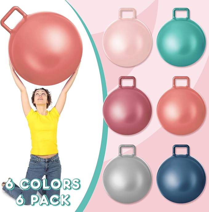 Lewtemi 6 Pcs Hopper Ball for Adults 32 Inch Jumping Hopping Inflatable Bouncing Ball with Handle and Air Pump for Indoor Outdoor Games Sport Exercise Fun Easter Basket Stuffers Gifts (Boho Color)
