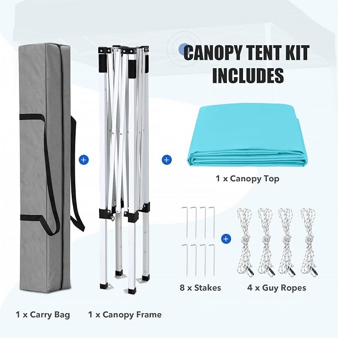 EAGLE PEAK 5x5 Pop Up Canopy Tent Instant Outdoor Canopy Easy Set-up Straight Leg Folding Shelter, Light Blue