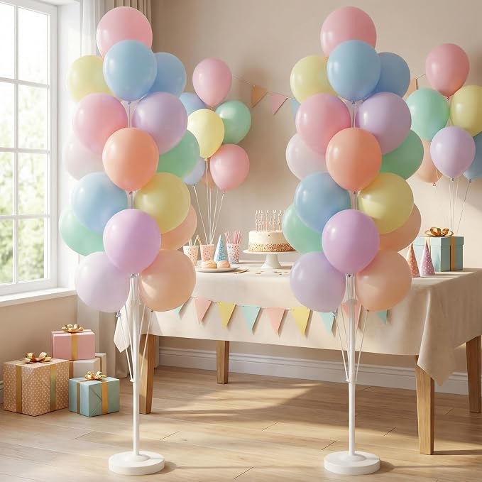 Pastel Balloon Column Kit Set of 2 With Macaron Latex Balloons Stand Included - Base,Pole,Balloon Tower Backdrop Decoration for Wedding,Baby Shower,Bridal,Graduation,Birthday,Easter Party,Bachelorette