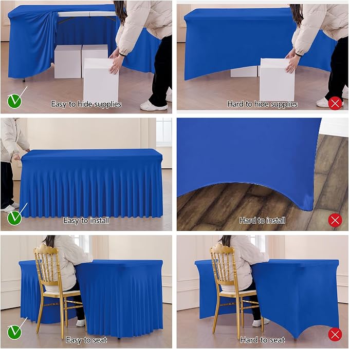 Outpain 6ft Spandex Table Cloth for Standard Folding Tables-6Pack Royal Blue Table Cloth Table Protector for Party, Wedding, Cocktail, Banquet, Festival