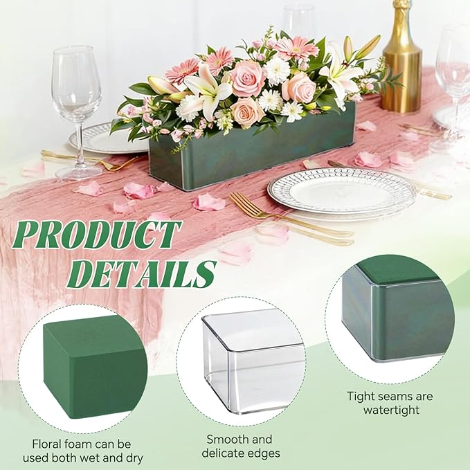 8 Set Rectangle Acrylic Planter Box 9 x 3.5 Inch Flower Boxes for Arrangements Clear Plastic Flower Box with Removable Foam Blocks Liner for Centerpiece Home Wedding Garden Decor