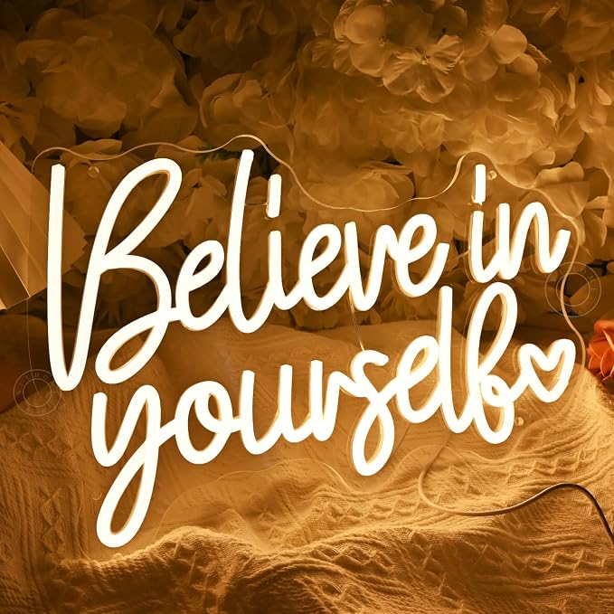 SYLHOME Led Neon Light Sign Believe In Yourself Bedroom Classroom Inspirational Wall Sign Decor Positive Birthday Party USB 15.75" X 10.12"