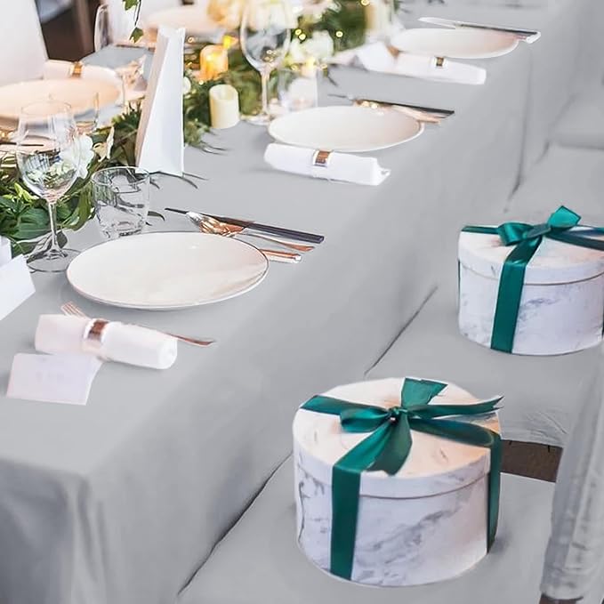 12 Pack Light Grey Tablecloths for Rectangle Tables 60 x 102 Inch Polyester Tablecloth 6 Foot Rectangle Table Cloth Washable Fabric Table Cover for Party Wedding Banquet Events