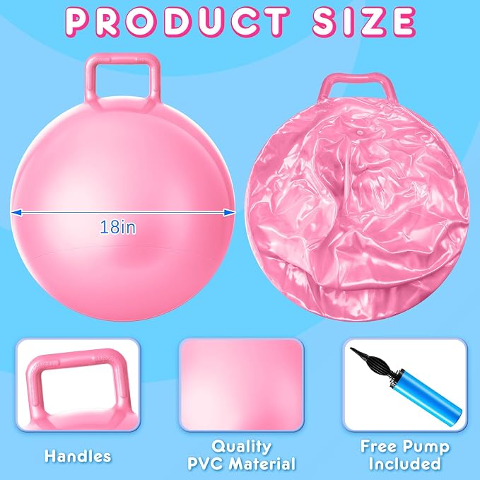 Lewtemi 6 Pcs Hopper Ball Carnival Outdoor Games 18 Inch Jumping Hopping Inflatable Bouncing Ball with Handle and Air Pump for Sport Exercise