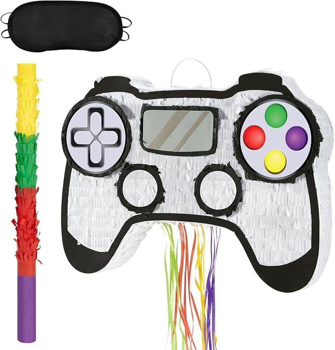 WERNNSAI Video Game Piñata - Game Controller Piñata Bundle with Blindfold and Bat for Boys Piñata Gaming Theme Party Decoration Supplies Pull String Piñata for Birthday Party Celebration