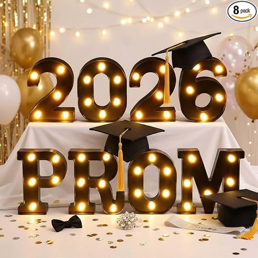 Aurelema 8 Pcs 2026 Prom Light up Letters Sign Set Graduation Decorations Class of 2026 Ornaments for Senior High School College Table Wall Centerpieces Decor Party Supplies, Battery Operated