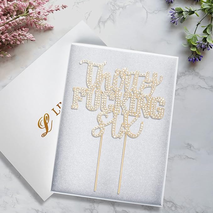 LINGTEER Happy 36th Birthday Funny Gold Rhinestone Cake Topper - Cheers to 36 Years Old,Happy 36th Birthday Cake Centerpieces Topper Decorations Gift Sign.