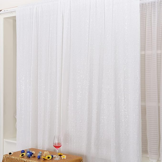 Poise3EHome White Sequin Backdrop, 20Ft x 10Ft Glitter Photography Background Curtains for Party Baby Shower Wedding Birthday Christmas Thanksgiving Halloween Decoration