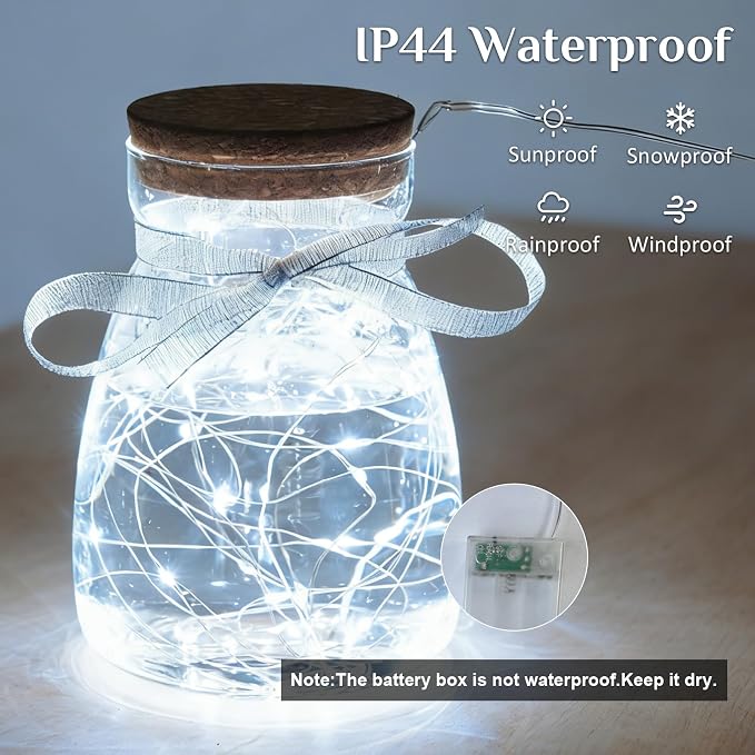 QITONG White Fairy Lights Battery Operated, 6 Pack Each 16ft 50 LED Outdoor String Lights, Silver Wire Mini Twinkle Light Indoor