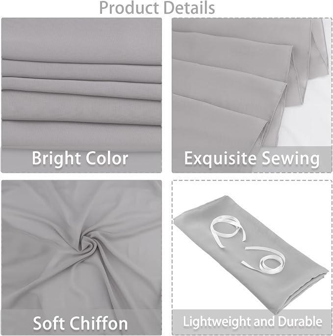 Fivenl 12 Pack Chiffon Table Runner - 27 x 120 Inches Sheer, Romantic for Wedding, Birthday, Party & Shower Decoration (Gray)