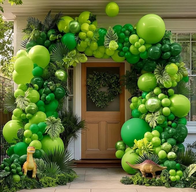 Green Balloon Garland Double Stuffed Dark Lime Green Emerald Metallic Arch Kit For Dinosaur Birthday Jungle Summer Forest Themed Party Decoration