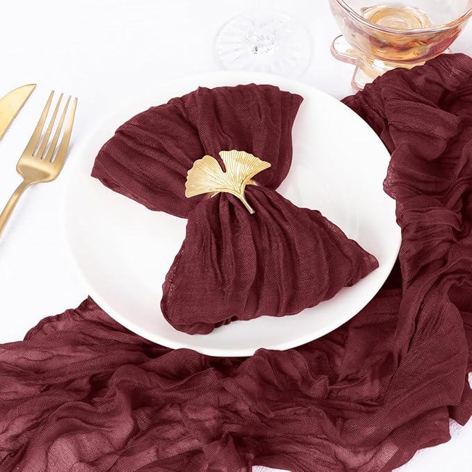 DeZerlor 50 Pack Burgundy Red Cheesecloth Napkins Spring Cloth Napkins Set of 50 Burgundy Dinner Napkins Bulk 21x21 Inches for Wedding Bridal Shower Baby Shower Parties