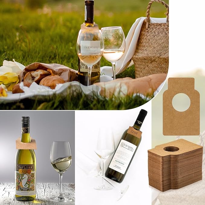 500 PCS Kraft Paper Wine Bottle Tags Brown Wine Bottle Neck Tags Blank Wine Bottles Hanging Labels for Cellar, Champagne, Wine Racks Marker, Double Sided