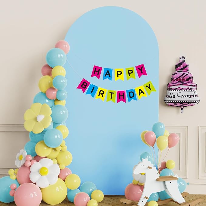 Putros Arch Backdrop Stand and Cover Set, 6.6ft, Gold Arch Stand with Dusty Blue Cover, Metal Arched Background Frame for Wedding, Birthday Party, Baby Shower, Photography Decoration