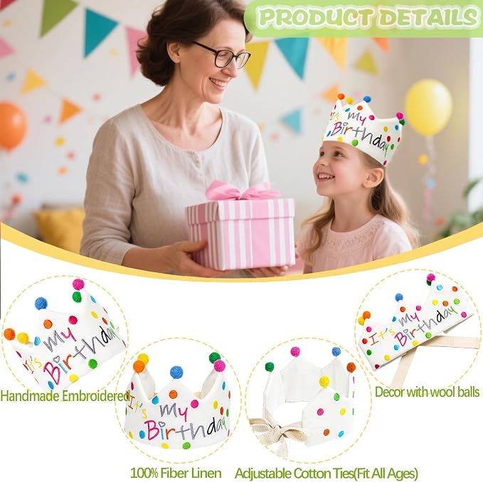 Personalized Hand Embroidered Birthday Hats Unique Happy Birthday Crowns Cute Party Hat for Boy Girl Fit All Ages