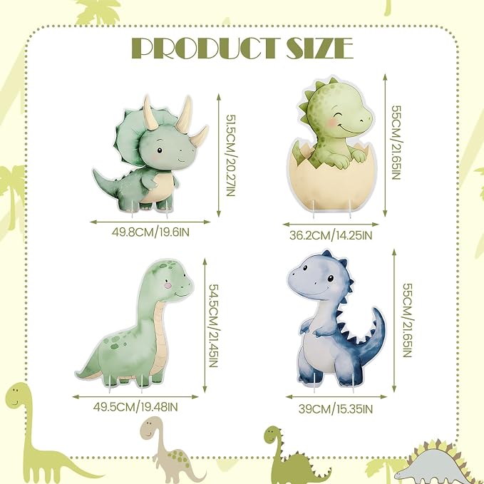 4 Pcs Large Dinosaur Cutout Cardboard Standup Decorations 21 x 15'' Cute Dinosaur Baby Shower Decorations Cartoon Backdrop Photo Props for Birthday Party Supplies Cake Table Decor, 4 Styles