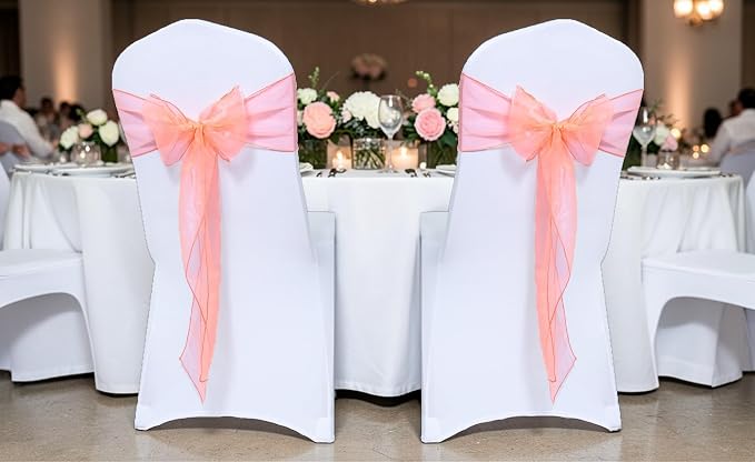 MDS® Pack of 150 Organza Chair Sashes for Wedding Decoration, Reusable Sheer Chair Bows for Banquet Chair Cover, Reception, Bridal Shower, Baby Shower, Birthday Party & Special Events - Light Orange