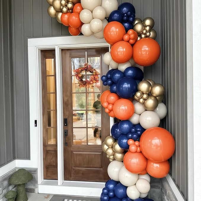 Fall Balloon Arch Kit, 129pcs Burnt Orange Retro Navy Blue White Sand Metallic Gold Fall Color Balloon Garland Arch for Birthday Harvest Autumn Thanksgiving Baby Shower Party Decorations