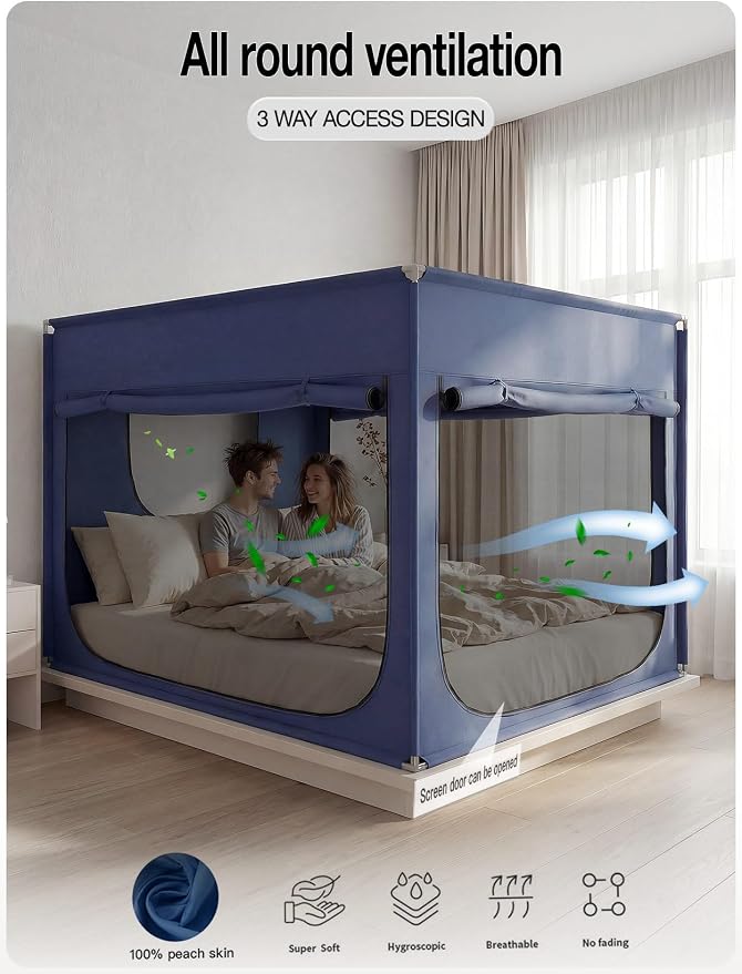 ANC POP Portable Bed Tent, Blackout Privacy Canopy with 3 Doors & Breathable Mesh, Large Space for Adults, Indoor Sleeping Shelter for Dorms/Shared Rooms