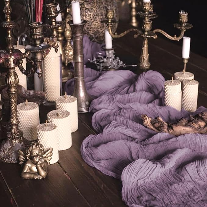 8 Pack Purple Cheesecloth Table Runner 10FT Boho Gauze Cheese Cloth Table Runner Rustic Sheer Fabric Table Runners for Wedding Bridal Shower Baby Shower Party(21.5×120 Inch)