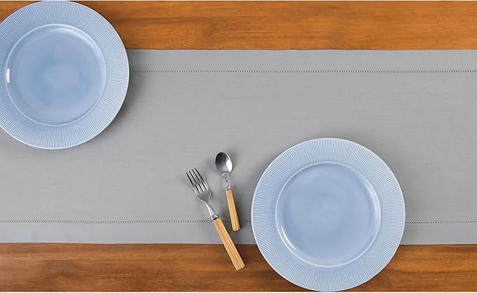 Solino Home Light Grey Table Runner 90 Inches Long - Cotton Linen Hemstitch 14 x 90 Inch Table Runner for Dining, Spring, Summer, Mothers Day