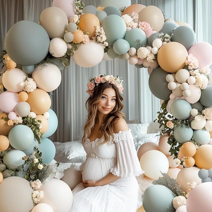 Dusty Green Nude Pink Balloons Arch Kit, Double Stuffed Pastel Balloon Arch Dark Light Green Pink Nude Cream White Sand Tan Balloons for St. Patrick's Day Wedding Birthday Party Woodland Decorations
