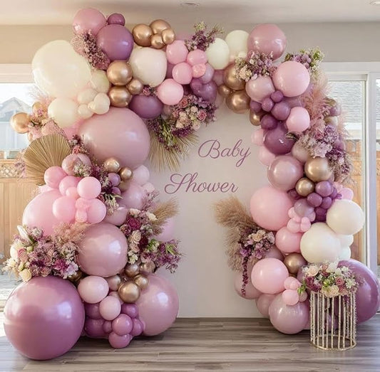 Dusty Purple Pink Balloon Garland Double Stuffed Boho Lavender Sand White Pastel Pink Lilac Gold Balloons Arch Kit for Wedding Birthday Bridal Baby Shower Floral Party Decoration
