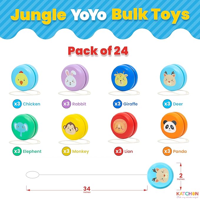 KatchOn, Jungle Animals Yoyos - Pack of 24 | Yoyo Bulk, Pinata Stuffers for Kids, Birthday Party Favors | Yoyo for Kids 8-12, Classroom Prizes, Carnival Prizes, Goodie Bags Stuffers, Bulk Toys