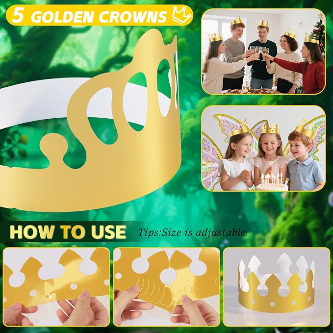 maysida Gold Fairy Wings for Kids and Girls, Light-up Electric Sparkling Wings Princess Halloween Set with Wand, Crown, Butterfly Wings – Ideal for Cosplay, Party, Birthday, Christmas