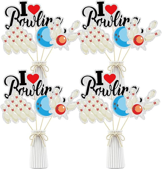 Bowling Theme Centerpiece - Set of 16: Sticks, Jar, Shoe, Ball Games, Table Toppers, Funny Kit, Sport Theme Party Supplies