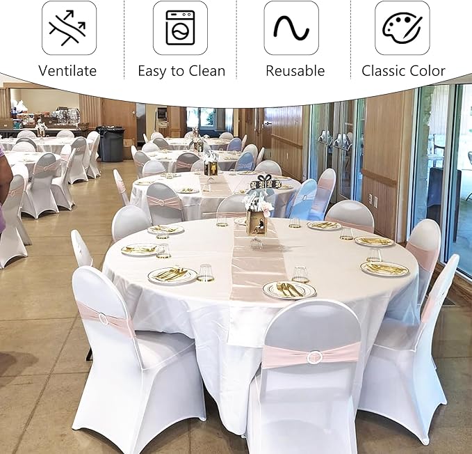 100 Pack White Stretch Polyester Spandex Chair Covers Universal Washable Removable Chair Slipcovers Protector for Wedding Banquet Events Party Dining Decoration