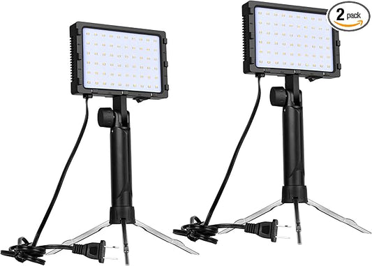 EMART 60 LED Continuous Portable Photography Lighting Kit for Table Top Photo Camera Video Recording Studio Light Lamp with Adjustable Tripod Stand & Color Filters - 2 Packs